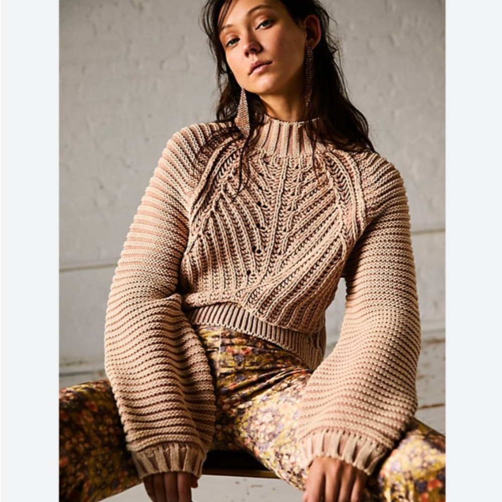 Free People Sweatheart Sweater in Sand Castle Chunky Knit Mockneck